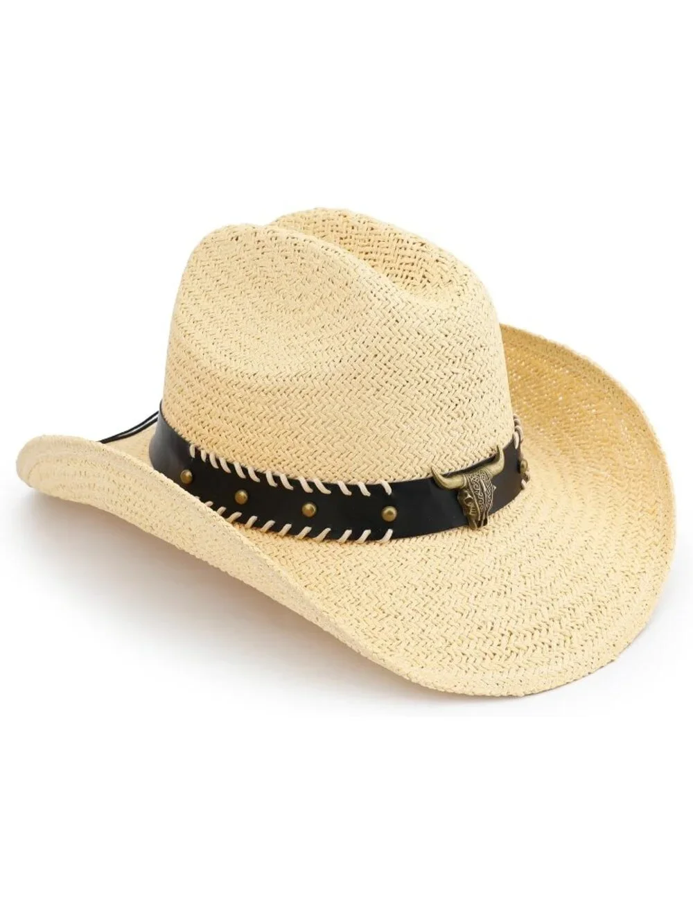 Men's Beige Straw Adjustable Wide Brim Sun Beach Western Cowgirl Cowboy Hat